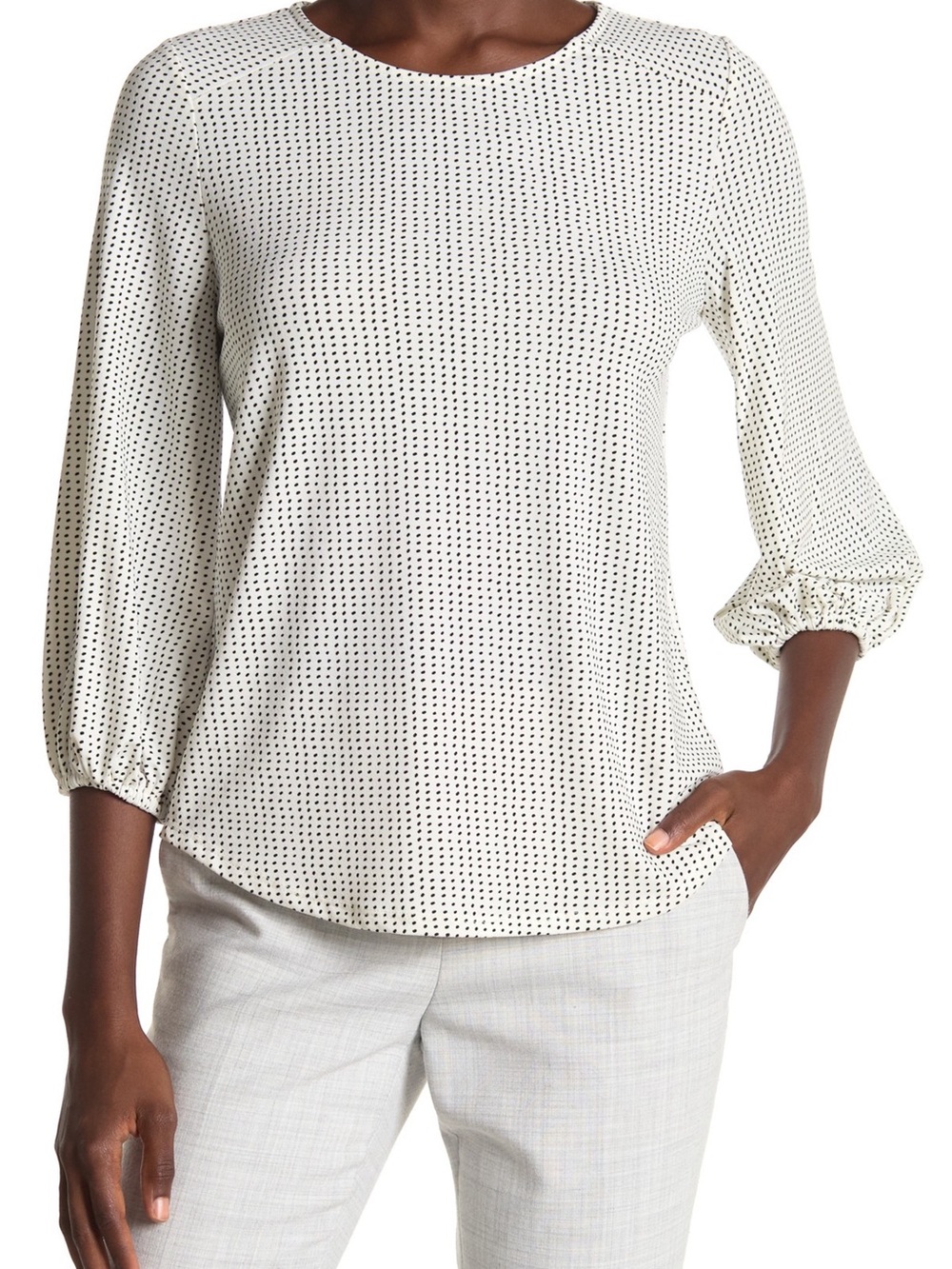 Adrianna Papell Cream Blouse with Black Micro Dot Print